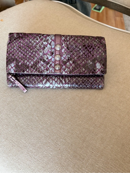 Brighton Handbags - Brighton Purple Faux Snake-Embossed Foldover Wallet Silver Accent